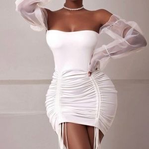 White dress with mesh sleeves